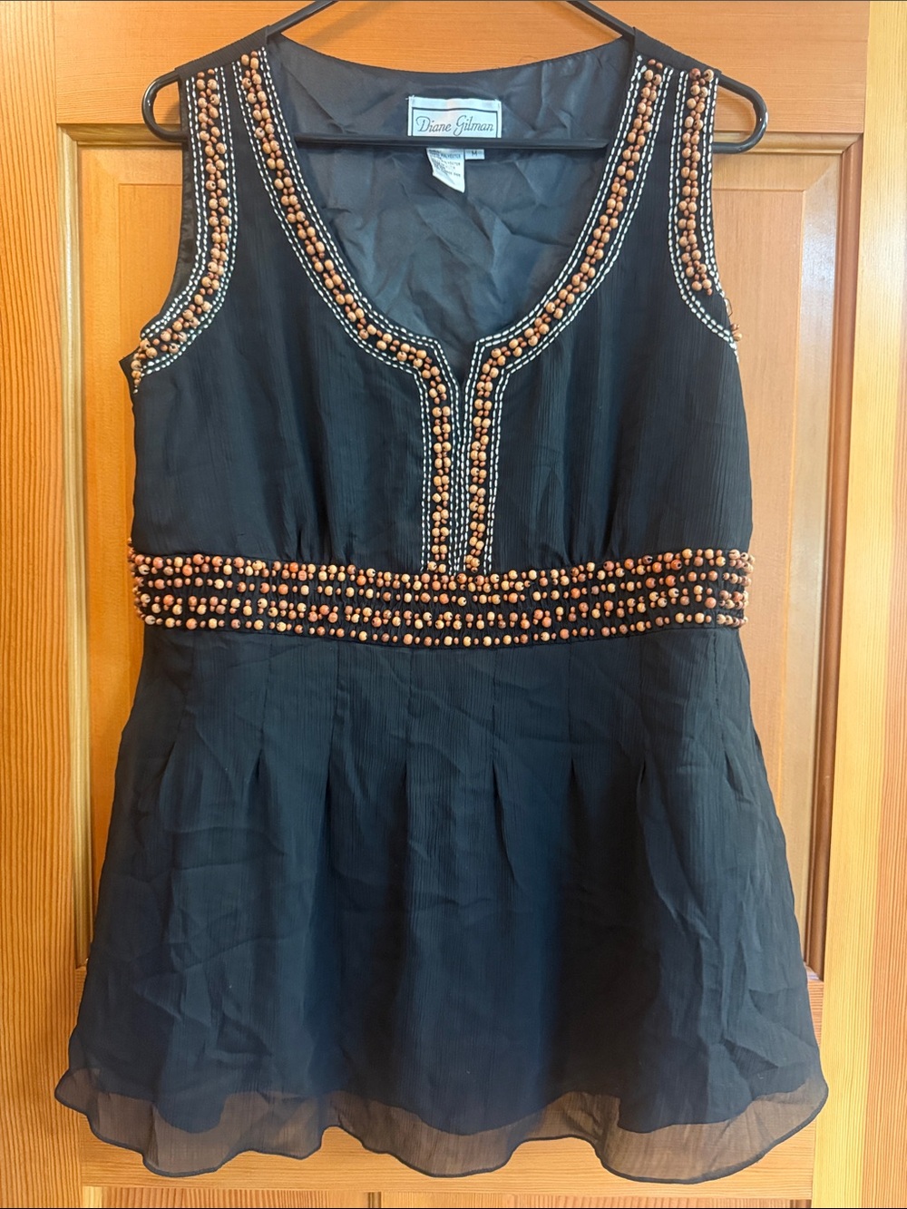Diane Gilman Black Sleeveless Tunic with Copper Bead Trim